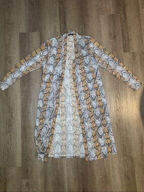 Boohoo Snake Print Longline Cardigan - Tan, White, Gray